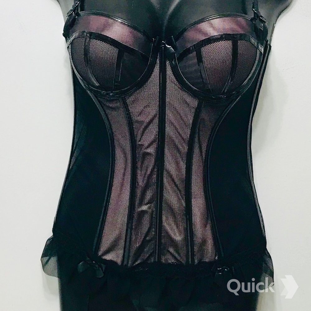 34B - NWT Censored Black / Pink Mesh Push Up Bustier